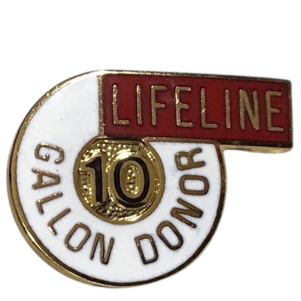 Lifeline 10 Gallon Donor Tac Pin Red White Enamel Lapel Hat Bag Brooch Jewelry